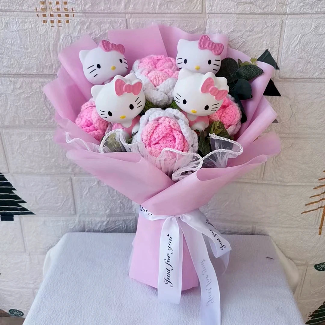 Hello Kitty Cartoon Plush Bouquet Anime Rose Soap Flowers Doll Home Wedding Decoration Christmas Valentine's Day Gift