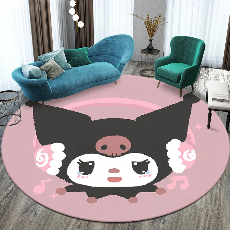 Sanrio Kuromi Printed Pattern Circular Carpet,Bedroom Decorative Rug,Use Non-slip Floor in Living Room,Bathroom,Kitchen,Door Mat