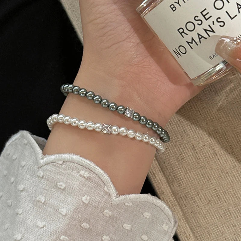 French Retro Single Zircon Pearl Bracelet for Women Simple Handmade Beaded New Elegant Luxury Jewelry Birthday Gifts for Female
