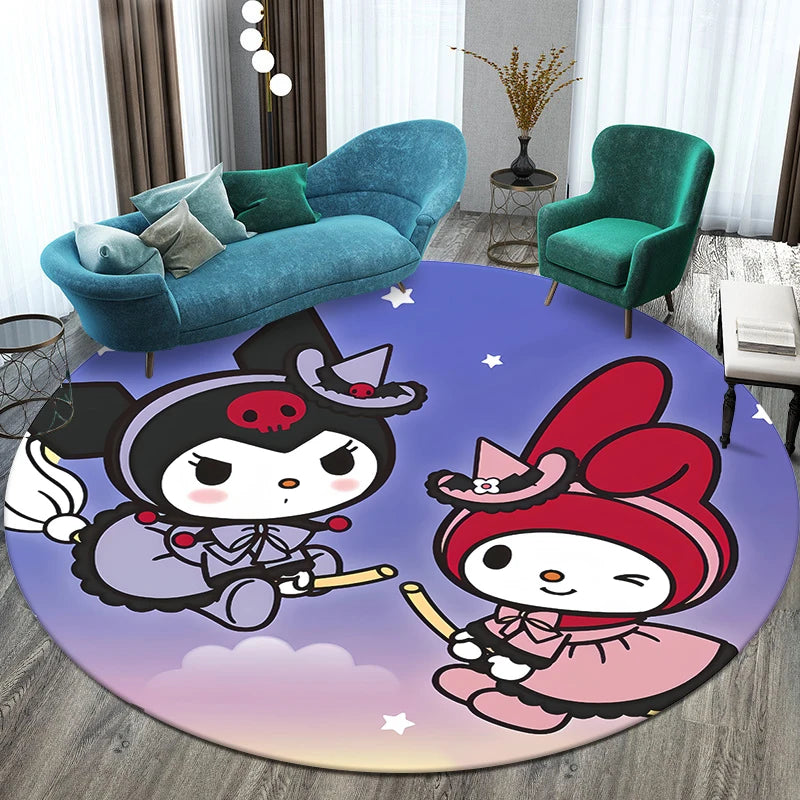 Sanrio Kuromi Printed Pattern Circular Carpet,Bedroom Decorative Rug,Use Non-slip Floor in Living Room,Bathroom,Kitchen,Door Mat