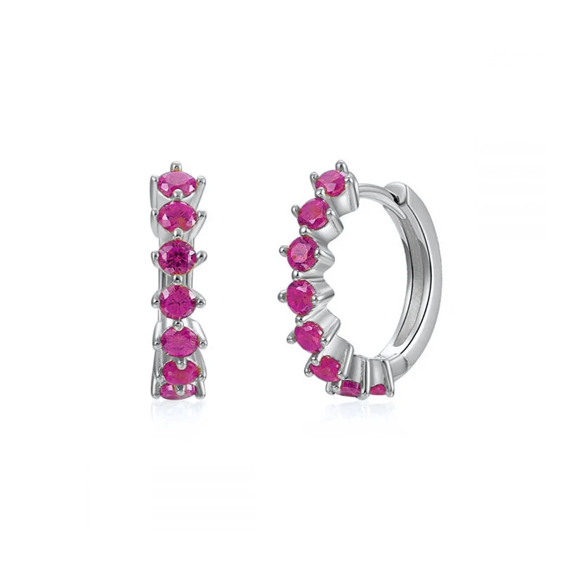 925 Sterling Silver Needle Simple and casual miniature colored zircon circle earrings Women's fashionable Small fresh Jewelry