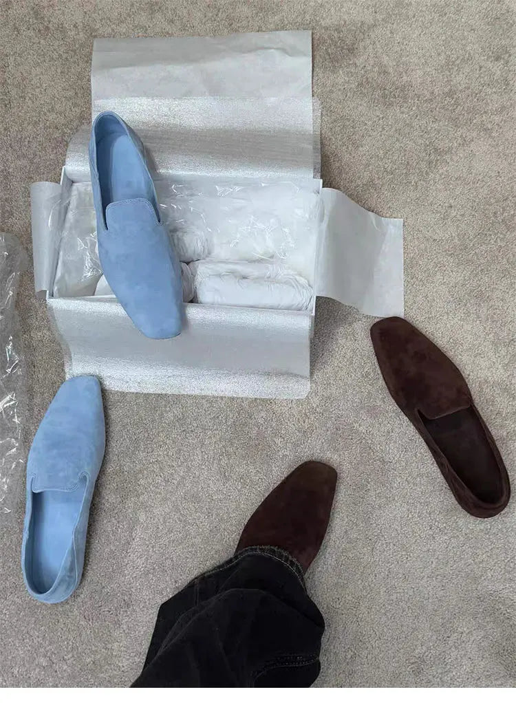 Loafers Woman Genuine leather Comfortable Commuter Work Shoes Fashionable Summer Schoenen Dames Sliders Square Head Flat Shoes
