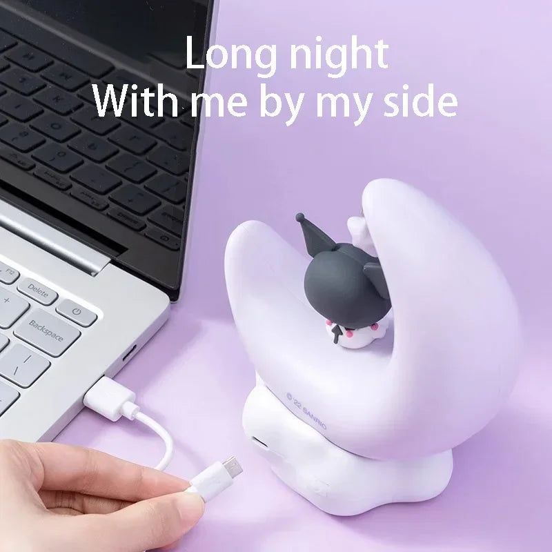 MINISO Sanrio Light-emitting Ornaments Genuine Kawaii Kuromi Cinnamoroll Crescent Dream Led Night Light Girls Children's Gift