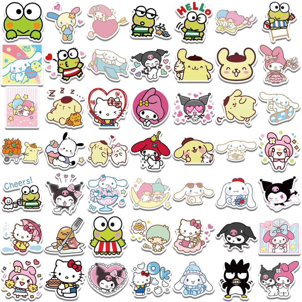 50/100PCS Sanrio Mix Stickers Hello Kitty Kulomi Waterproof Graffiti Phone Laptop Luggage Guitar Notebook Stickers Kids Toys