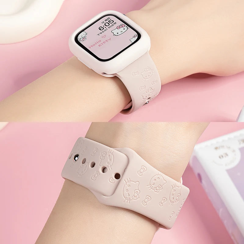 Hello Kitty Series Apple Watch Engraved Cartoon Print Apple Silicone Replacement Band Hot off the shelf inventory Cartoon Cute