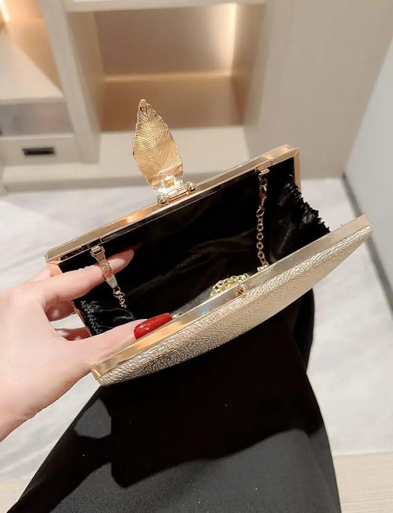 2024 Metallic Party Clutch Purse Box Shape Evening Bags Gold Silver White Handbag Purses Women Bridal Wedding Metal Clutches Bag