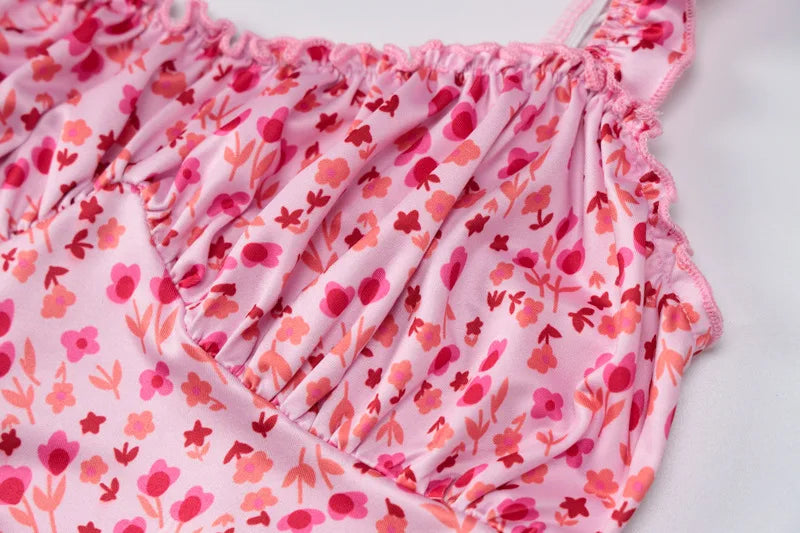 Hbenna Summer Dresses For Women Floral Print Sexy Y2K Ankle-Length Party Dresses Women Skinny Spaghetti Strap Long Dresses Pink