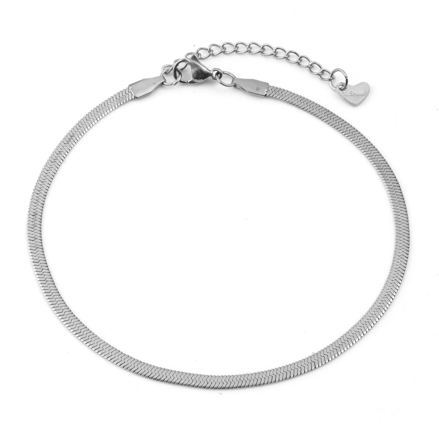 Stainless Steel Link Chain Anklet Silver Color For Women Beach Foot Leg Chain Ankle Bracelets Jewelry Gift 23.5cm long, 1 Piece