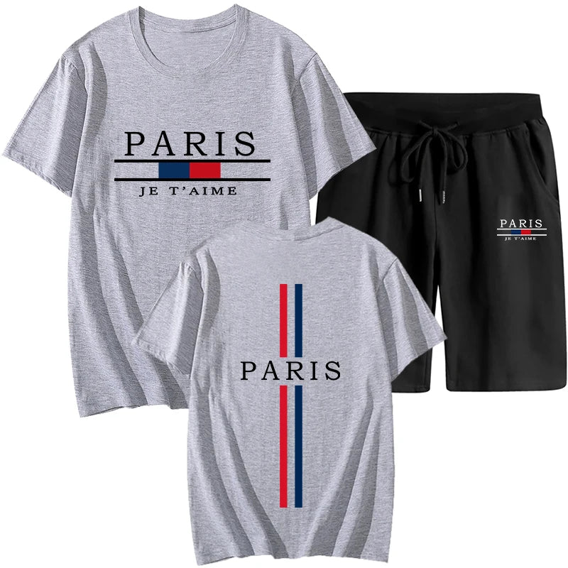 Summer Mens Tracksuit Casual Jogging Short Sleeve Suit Comfort Loose Man Training Jersey Cotton T-shirts+Sport Short 2-Piece Set
