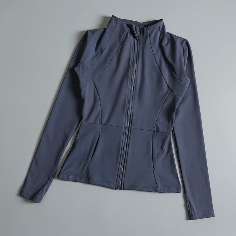 New yoga wear ladies coat round high elastic loose exercise yoga fitness long sleeve stand-up collar yoga tops