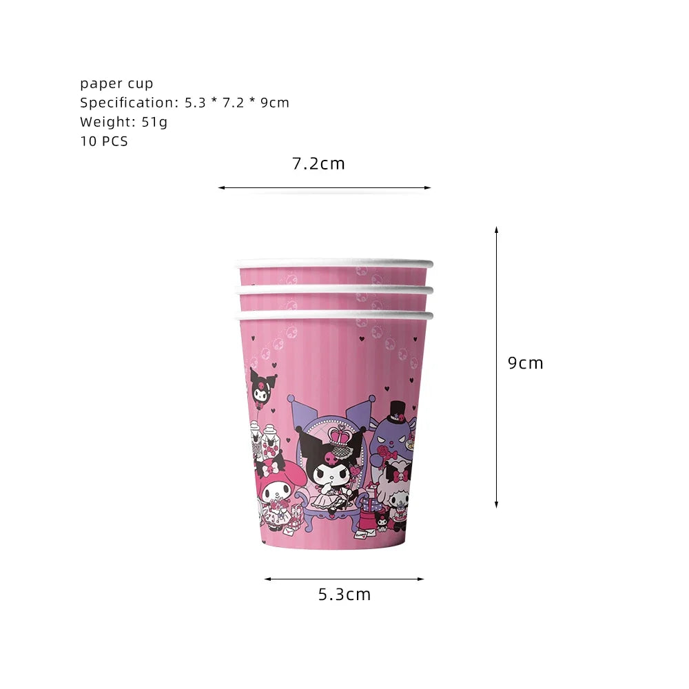 MINISO Kawali Kuromied Theme Birthday Party Decoration Disposable Set Tableware Plate Napkins Tablecloth For Kid Shower Supplies