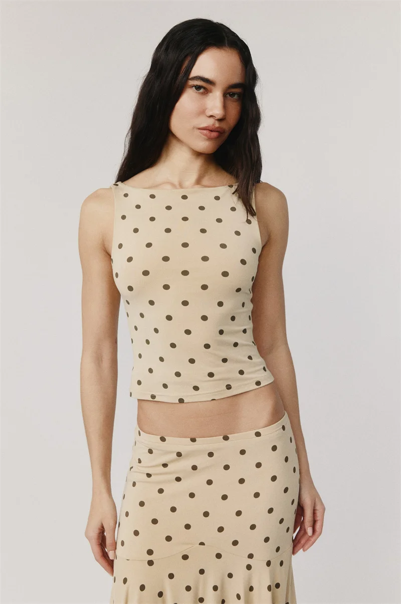 Absobe Polka Dot Y2K Skirt 2 Piece Set Women's Sleeveless Tank Top Fashion Irregular A-Line Skirt Slim Suit Summer Casual Outfit