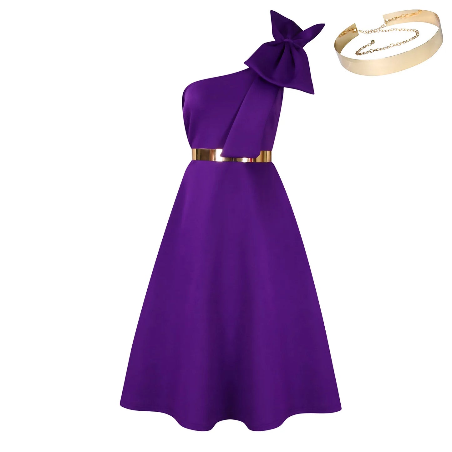 French One Shoulder A Line Pleated Birthday Party Dresses Women Bow Sleeveless Belt Large Skirt Elegant Women's Party Dress