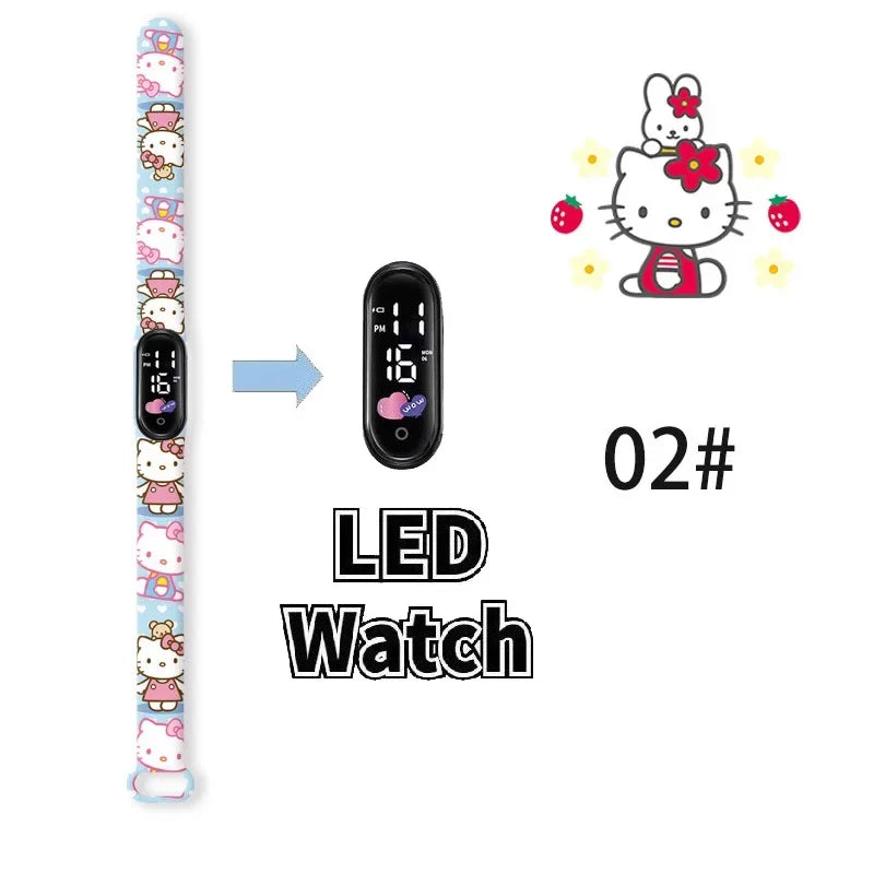 Cartoon Hello Kittys Electronic Led Sports Watch Kawaii Sanrio Kuromi Cinnamoroll Student Child Printing Water Proof Gifts Toys