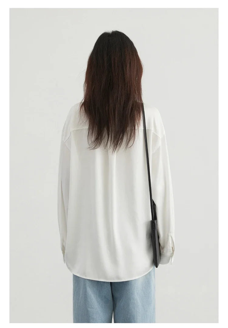 CHIC VEN Korean Women Shirt White Solid Pleated Side Slit Loose Long Sleeved Woman Blouses Female Tops Spring Summer 2025