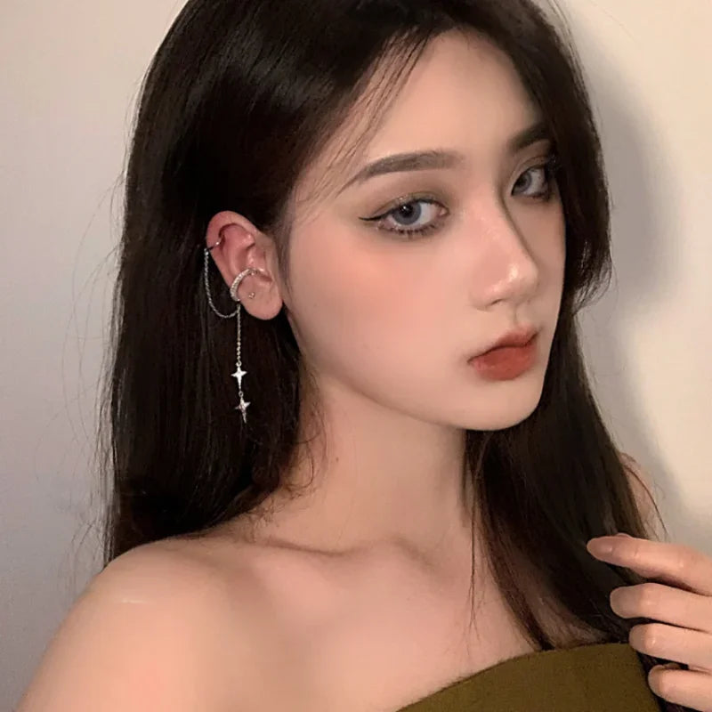 1Pc 2024 Fashion Minilist No Piercing Ear Cuff Earrings for Woman Fake Piercing Tassel Star Ear Clips Earrings for Women Jewelry