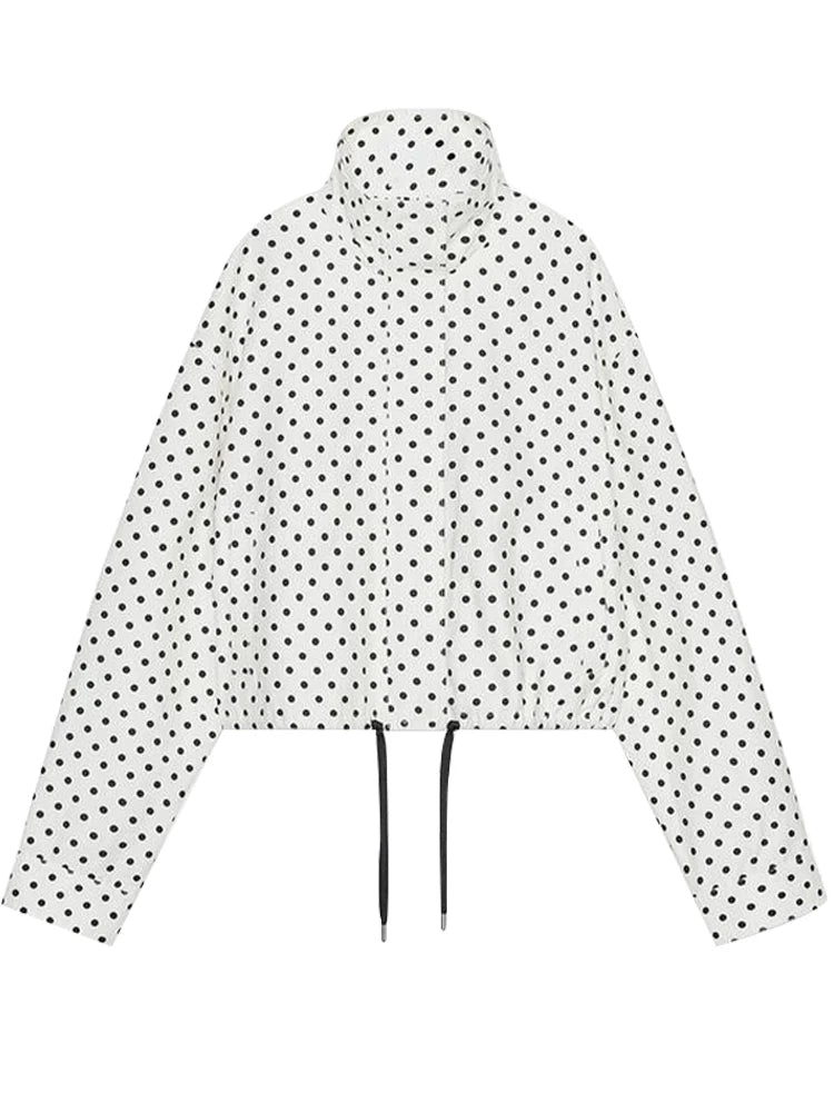 Polka Dot Print Shorts Coats Suits Women Loose High Neck Long Sleeves Zipper Drawstring Sets Female 2025 Autumn New Chic Set