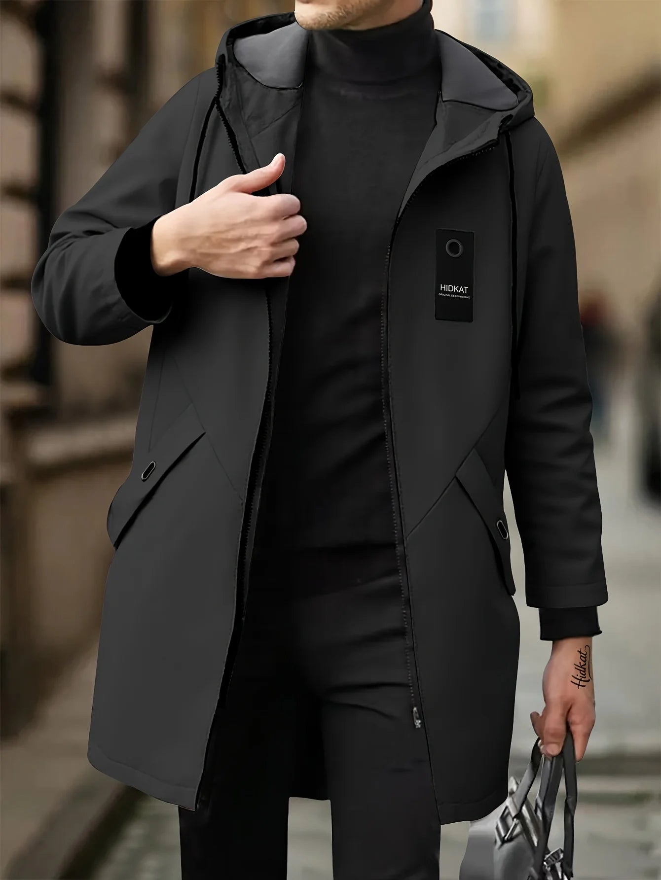 Men's Lightweight Olive Green Jacket Zip-Up Hooded Coat with Adjustable Drawstring Pockets Non-Stretch Fabric for Hiking Gym