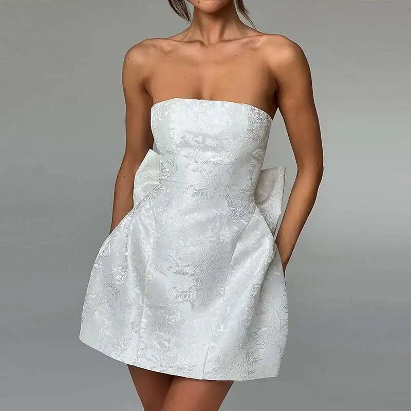 Giyu Club Evening Party Dresses Women 2025 Summer Sexy Bow Halter Long Dress Elegant Jacquard Lace Up Backless Birthday Robe