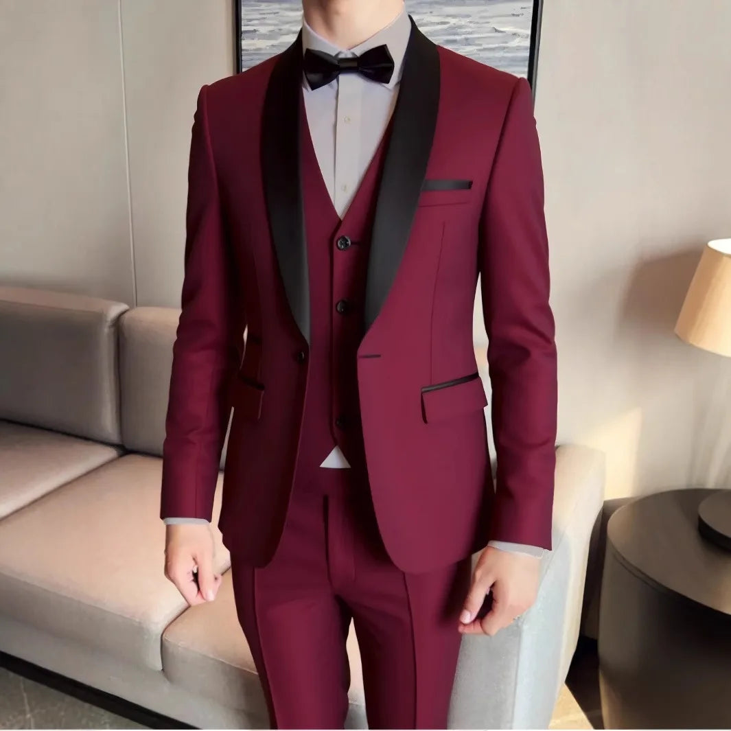 3 Piece Suit Jacket Vest Trousers/Fashion Men's Casual High Quality Business Slim Groom Wedding Formal Suit Jacket Trousers