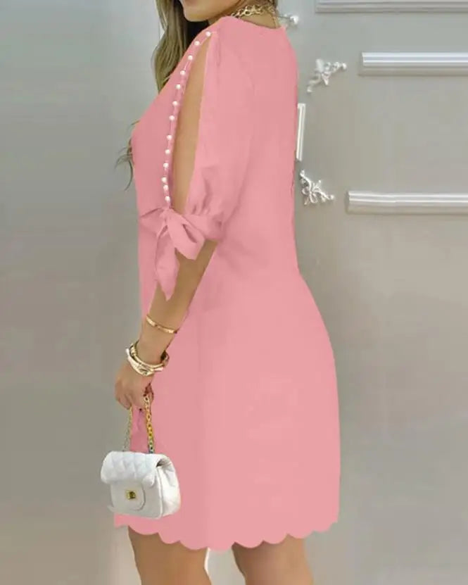 Elegant Dresses for Women Hollow Out Round Neck Casual Mini Dress Vacation New Fashion 2023 Summer Casual Sexy Female Clothing