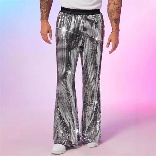 2025 Summer New Men's Luxury Casual Pant Fashion Singer Bar KTV Stage Performance Loose Breathable Silver Trousers