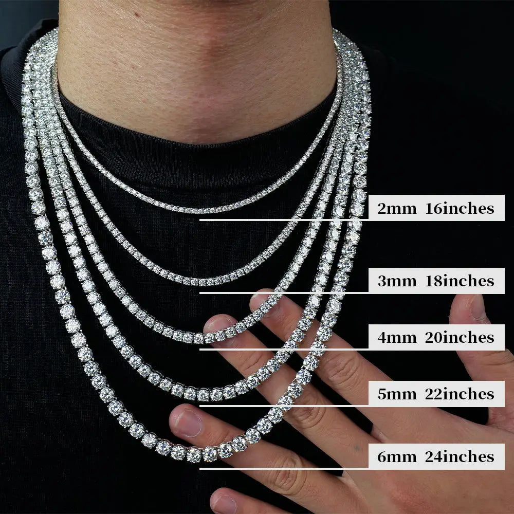 FEOBUR 3/4/5mm Real Moissanite Tennis Necklace for Women Men S925 Silver Full Diamond Neck Chains Party Trendy Jewelry Gift