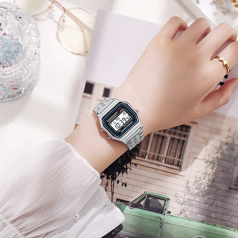 高級ローズゴールドレディース腕時計電子デジタルディスプレイレトロスタイル時計メンズRelogio Masculin Reloj Hombre homme