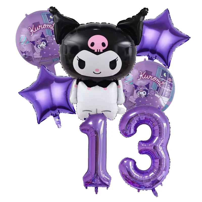 Kuromi Theme Birthday Party Decoration Kid Shower Sanrio Girl Tableware Supplies Tablecloth Number Balloon Cake Topper Gift