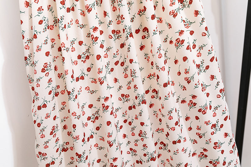 Summer Autumn Fashion Female Short Sleeve Elastic Waist Printed Floral A-line Midi Dress Women Chiffon Dresses Casual Dress