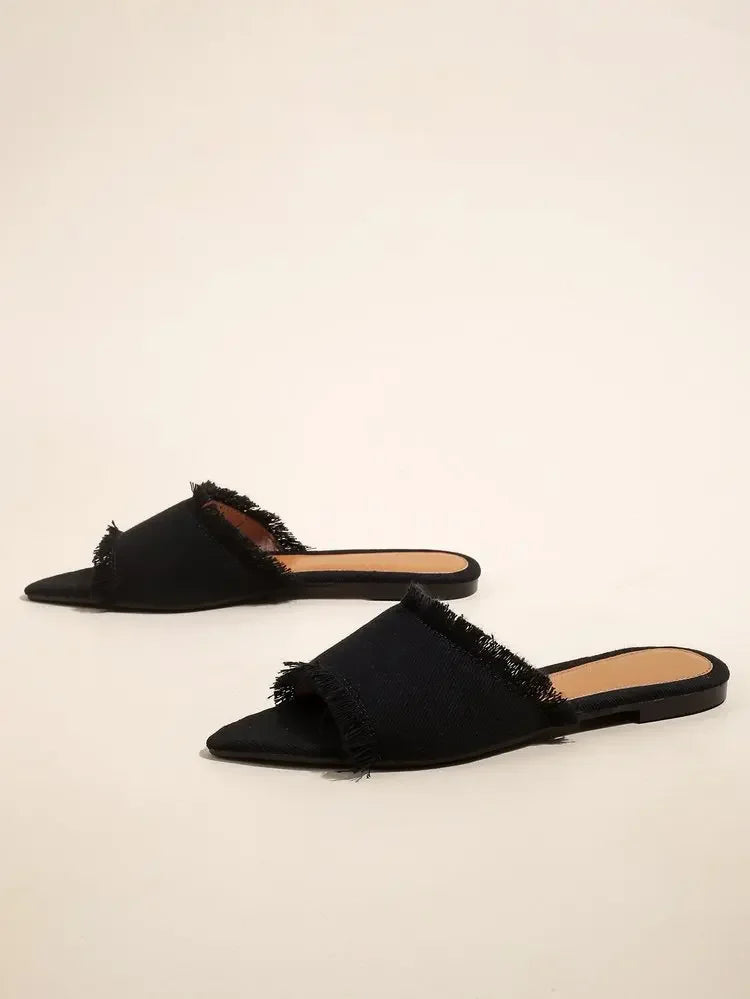 Women Flats Cowboy Slippers Fashion Beach Dress Shoes Summer Femme Pointed Toe Flip Flops New Casual Slides Zapatos Mujer