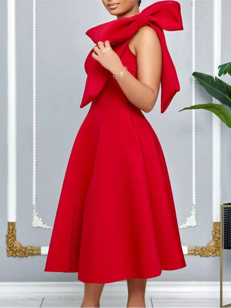 French One Shoulder A Line Pleated Birthday Party Dresses Women Bow Sleeveless Belt Large Skirt Elegant Women's Party Dress