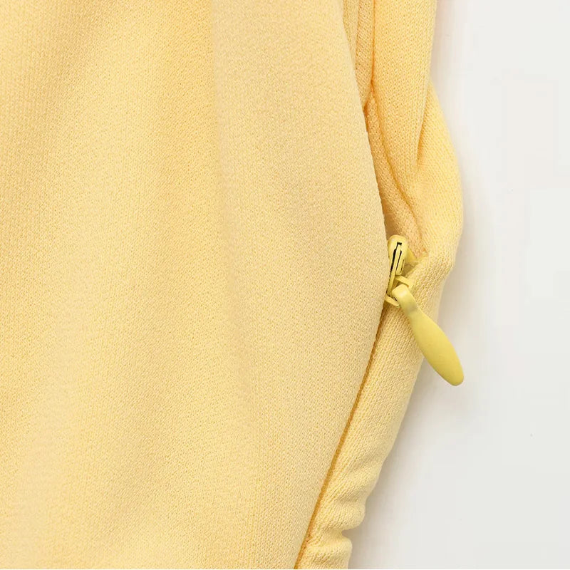 TRAF Asymmetrical Long Dresses 2025 Woman Sleeveless Yellow Midi Dress Ruched Bodycon Party Dresses Women Slit Elegant Dress 088