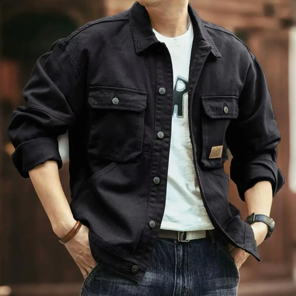 American Retro Denim Jacket Men's Autumn and Winter Trendy Brand Heavyweight Washed Lapel Jacket Trendy and Cool French Workwear