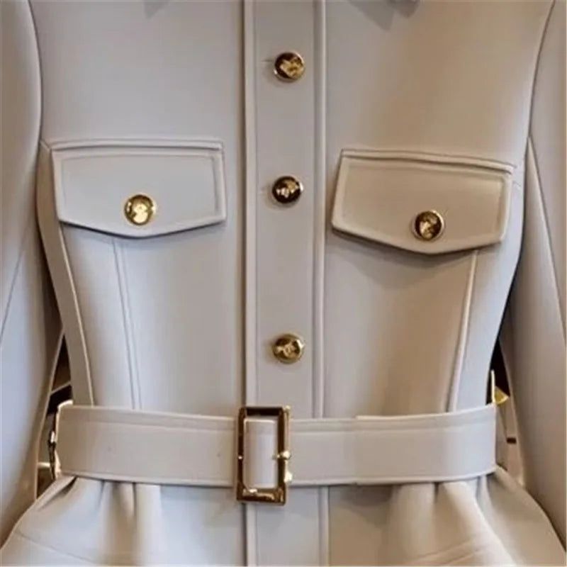 Limiguyue Small Fragrance Grey Coats Women Stylish Slim Waist Belt Jacket Temperament Luxury Button Outwear Autumn Winter 581P