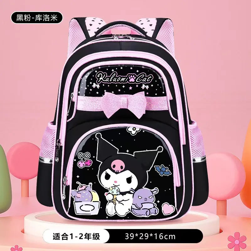 New Kuromi Trolley School Bag Melody Girls Trolley Bag Stationery Storage 2 Wheels/6 Wheels Telescopic Folding Climbing Floors