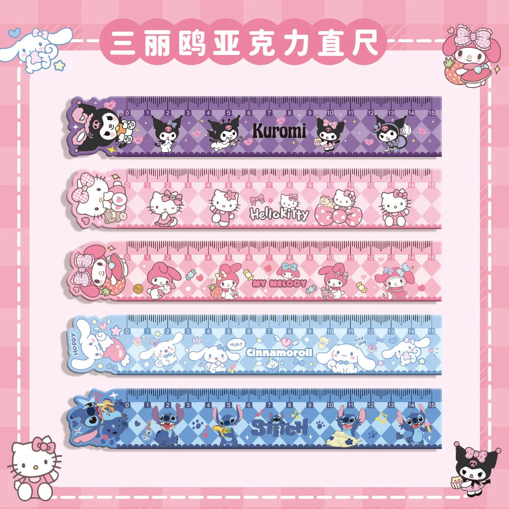 Sanrio Hello Kitty Ruler Anime Cinnamoroll My Melody Learning Measuring Ruler Cute Girl Heart Learning Stationery Kawaii Gift