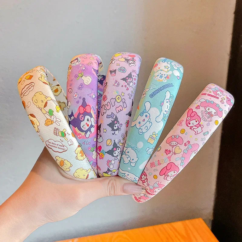 sanrio New Children's Hair Hoop for Girls Sponge High Headband Cute Kuromi Hair Accessories Wide Edge Compression Hair Bundle