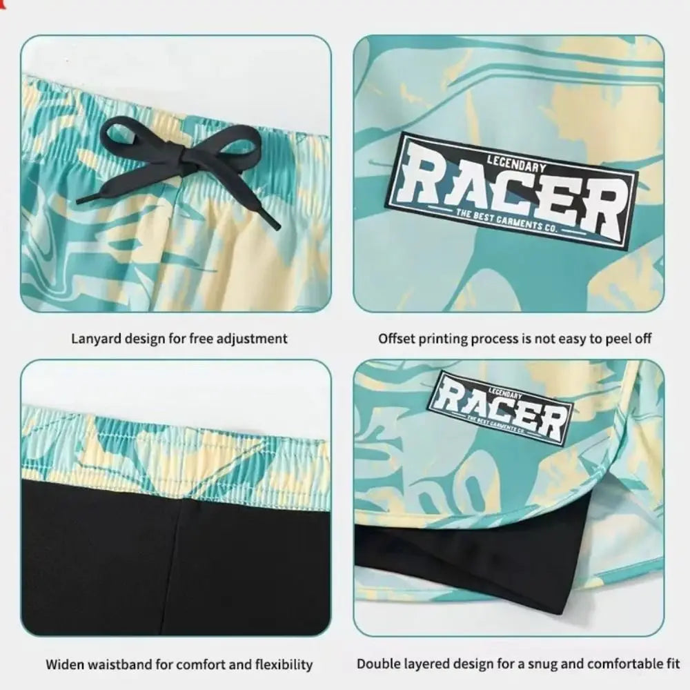 L-5XL Men's Swimming Trunks Swimsuit Printing Beach Pants Quick Drying Breathable Adult Double Layered Swimming Trunks Sports
