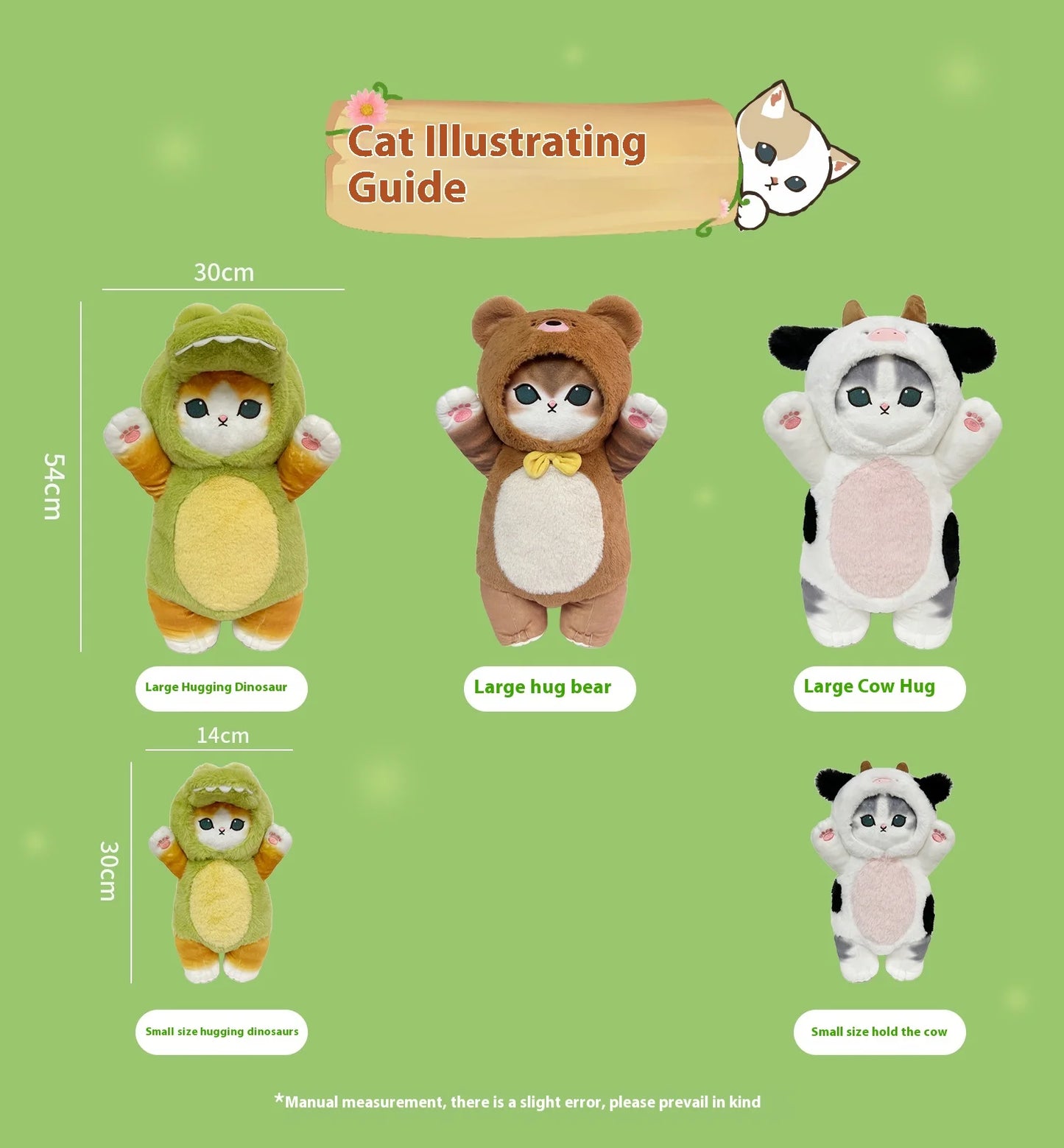 Mofusand 30/50cm Plush Toys Kawaii Cat Cosplay Costume With Dino/Cow Outfits Cute Stuffed Animal Birthday Gift For Kids And Girl