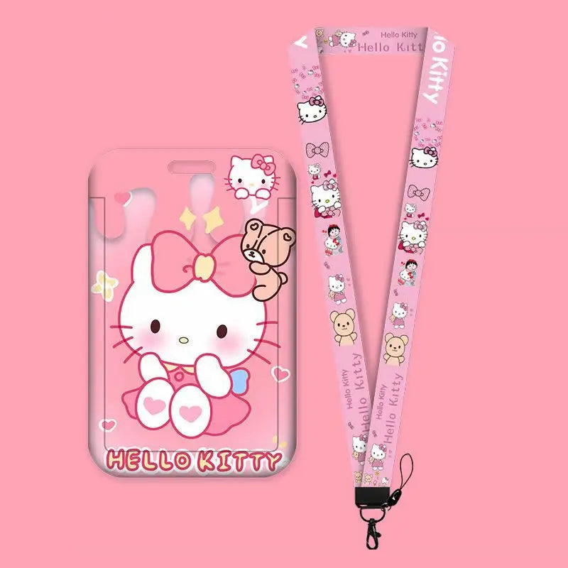 Cartoon Sanrio Lanyard Card Sleeve kawaii Hello Kitty Kuromi My Melody ID Card Bus And Subway Access Work Permit Card Sleeve