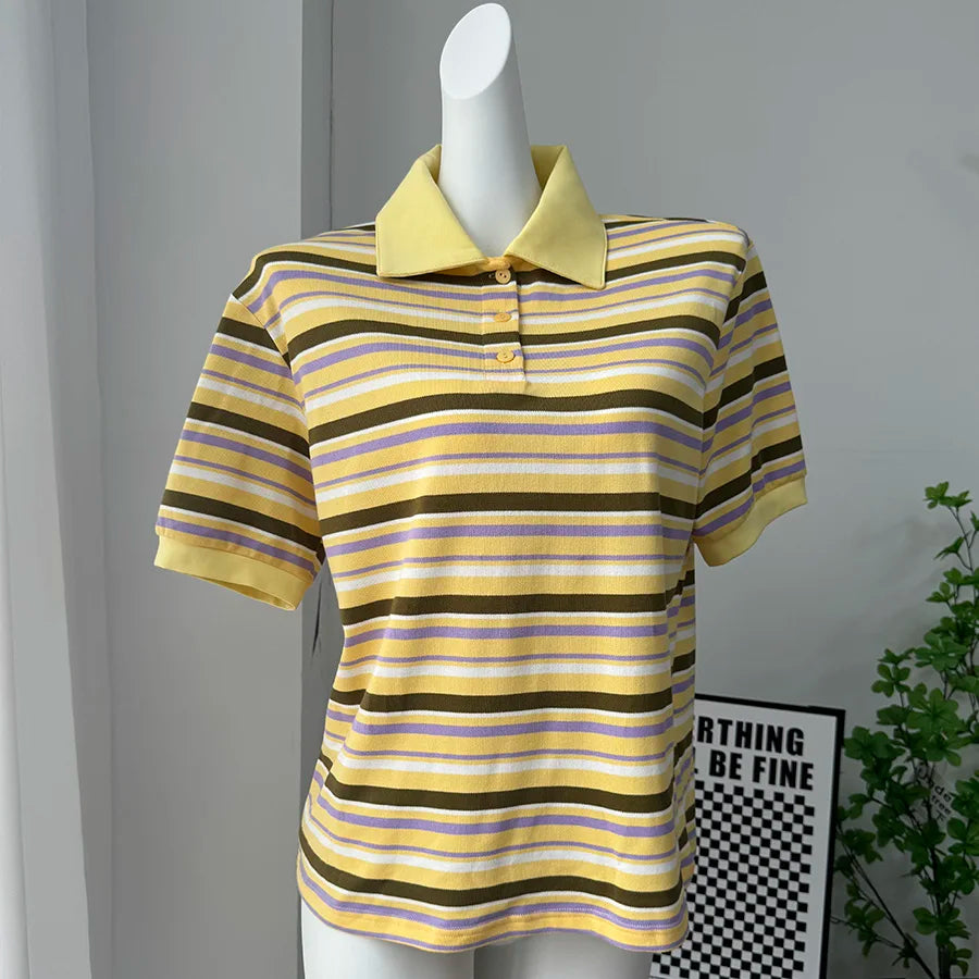Hirsionsan Polo Neck T Shirt Women Soft Chic Tees 95% Cotton Jumper Clothes Loose Casual Pullover 2025 Summer New Crop Tops