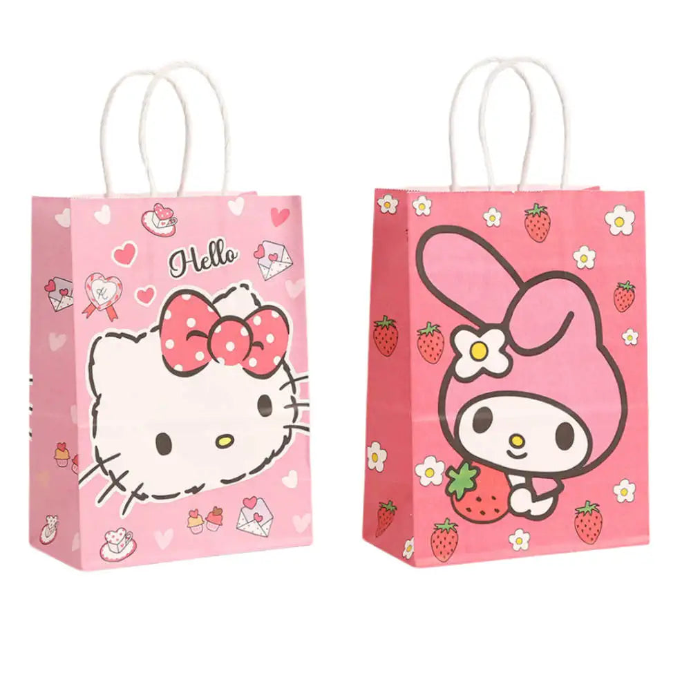 2/4/6/12/20pcs Sanrio Series Kuromi 21x15x8cm Kraft Paper Bag Anime Cartoon Print Children Party Supplies Candy Gift Bag Handbag