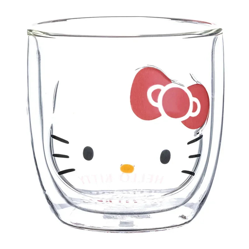 Sanrio Hello Kitty Cute Glass Cup Transparent Coffee Milk Water Cups Cinnamoroll Kuromi My Melody 300ml Student Milk Heat Gift