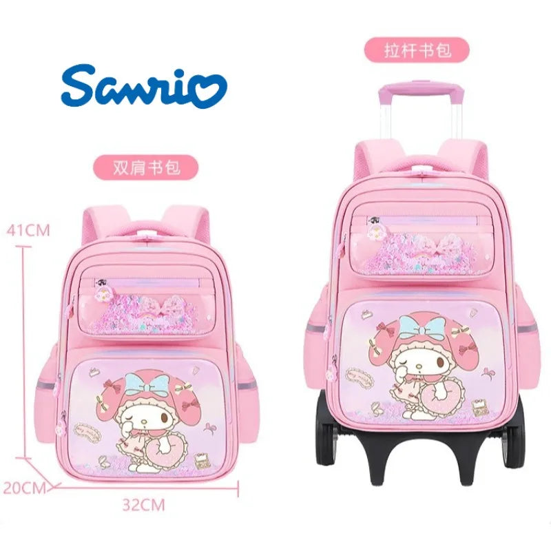 New Kuromi 2-Wheel Trolley School Bag Girls Cartoon Melody Backpack Load-Reducing Large Capacity 6-Wheel Trolley Backpack