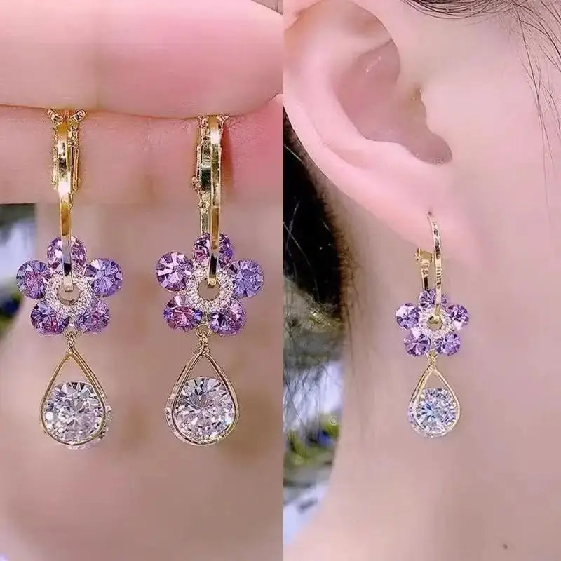 925 Silver Needle Blue Purple Butterfly Long Tassel Earrings For Women Jewelry 2025 Trending New Korean Crystal Drop Earrings