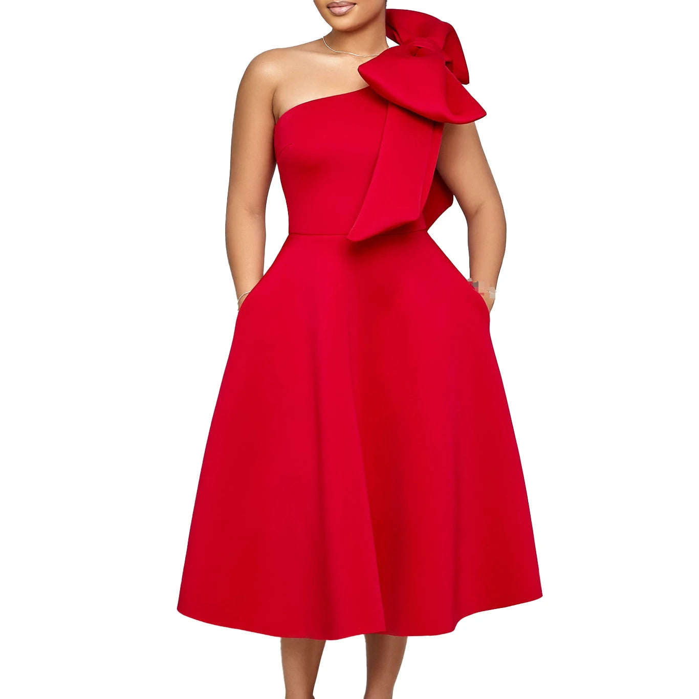 French One Shoulder A Line Pleated Birthday Party Dresses Women Bow Sleeveless Belt Large Skirt Elegant Women's Party Dress