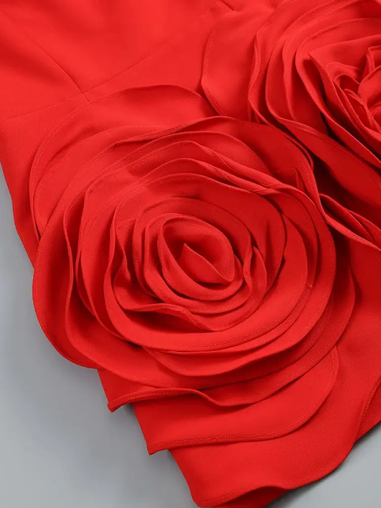 Red Brithday Dresses for Women Elegant prom Gown Sexy Strapless 3d Big Flower Evening Dress 2025 Summer Fashion Party Outfits
