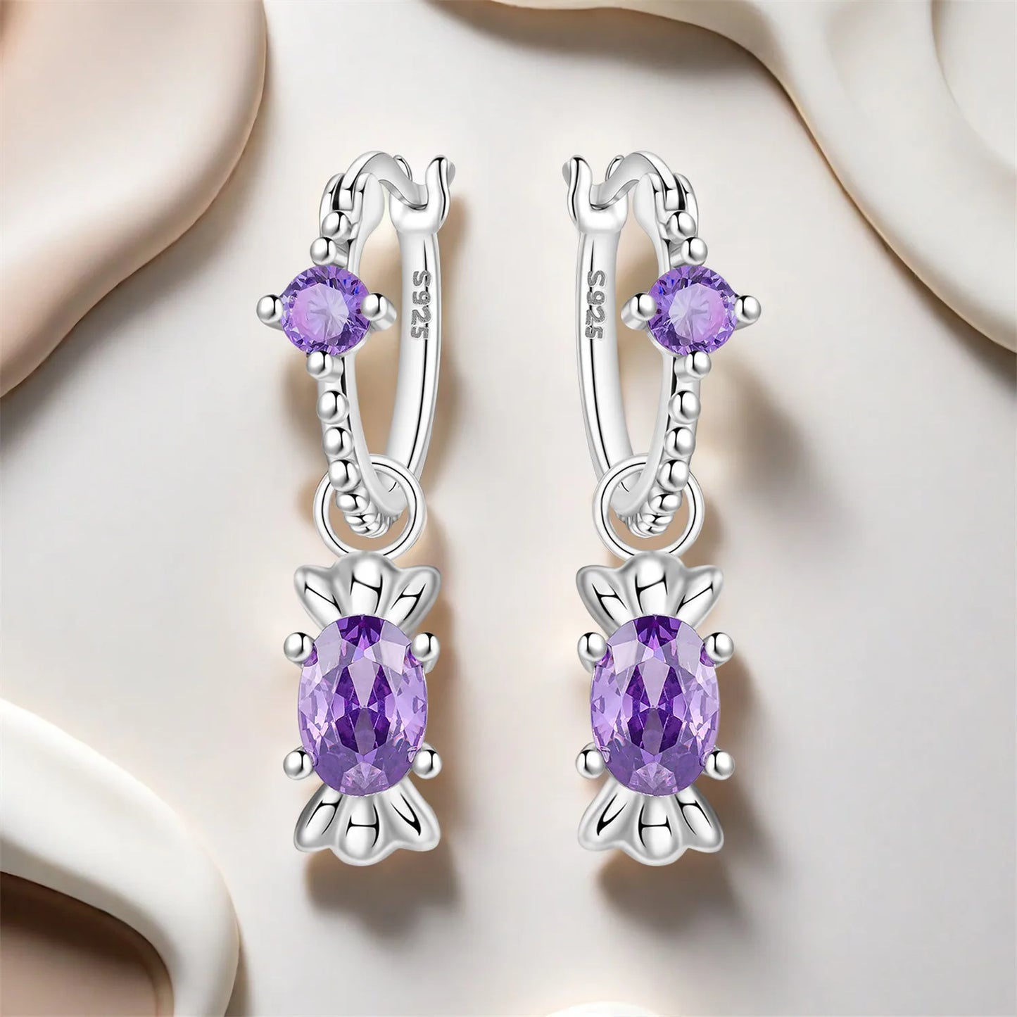 Orstarry 925 Sterling Silver Purple Zircon Candy Earrings Original Jewelry Drop Earrings Jewelry Party Anniversary Gifts