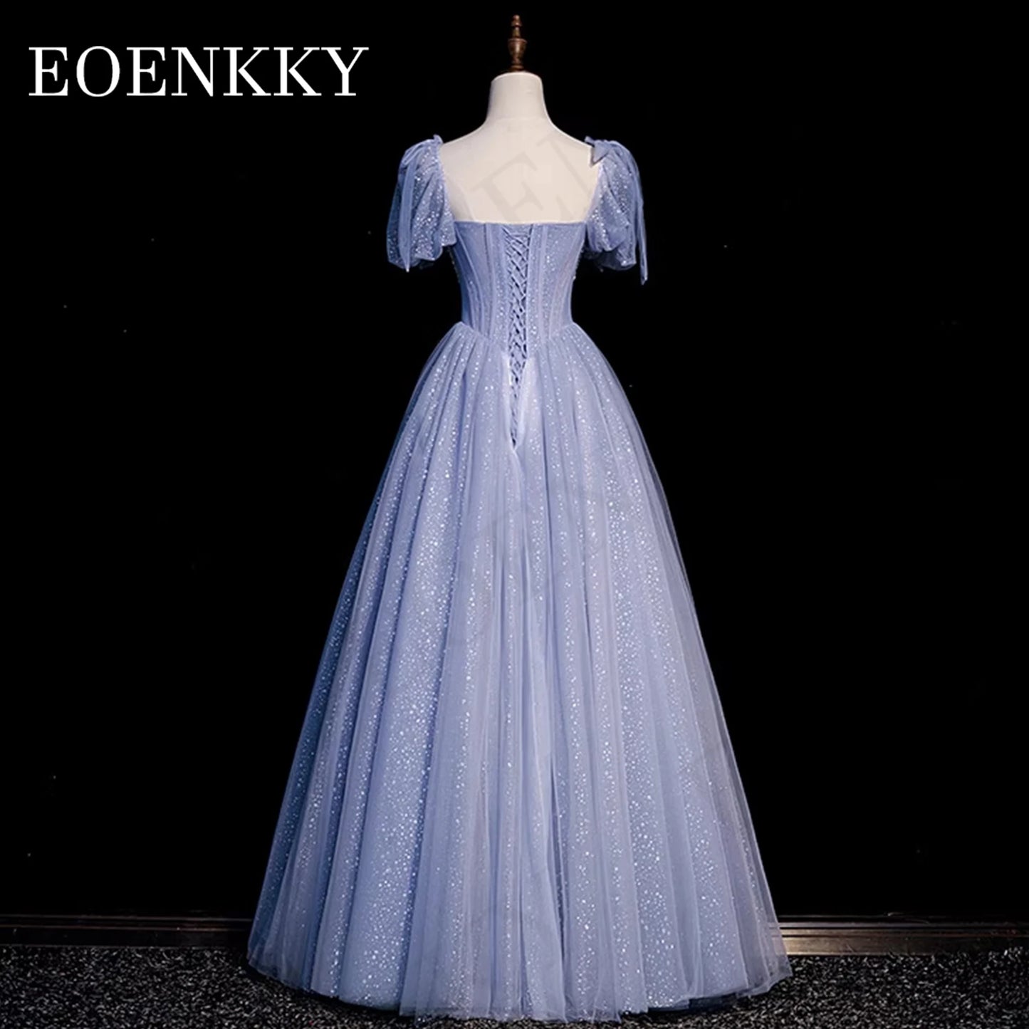Princess Luxury Crystal Prom Dress Blue Glitter Puff Sleeves A Line Banquet Party Dresses Women vestidos para eventos especiales